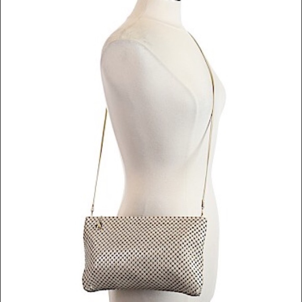 Whiting and David taupe metal bag purse
